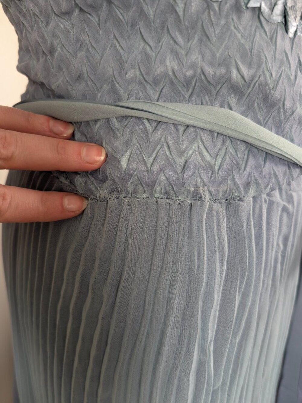 Komarov Asymmetrical Silk Midi Dress Size Large Pastel Blue Formal Sheer - Picture 7 of 16